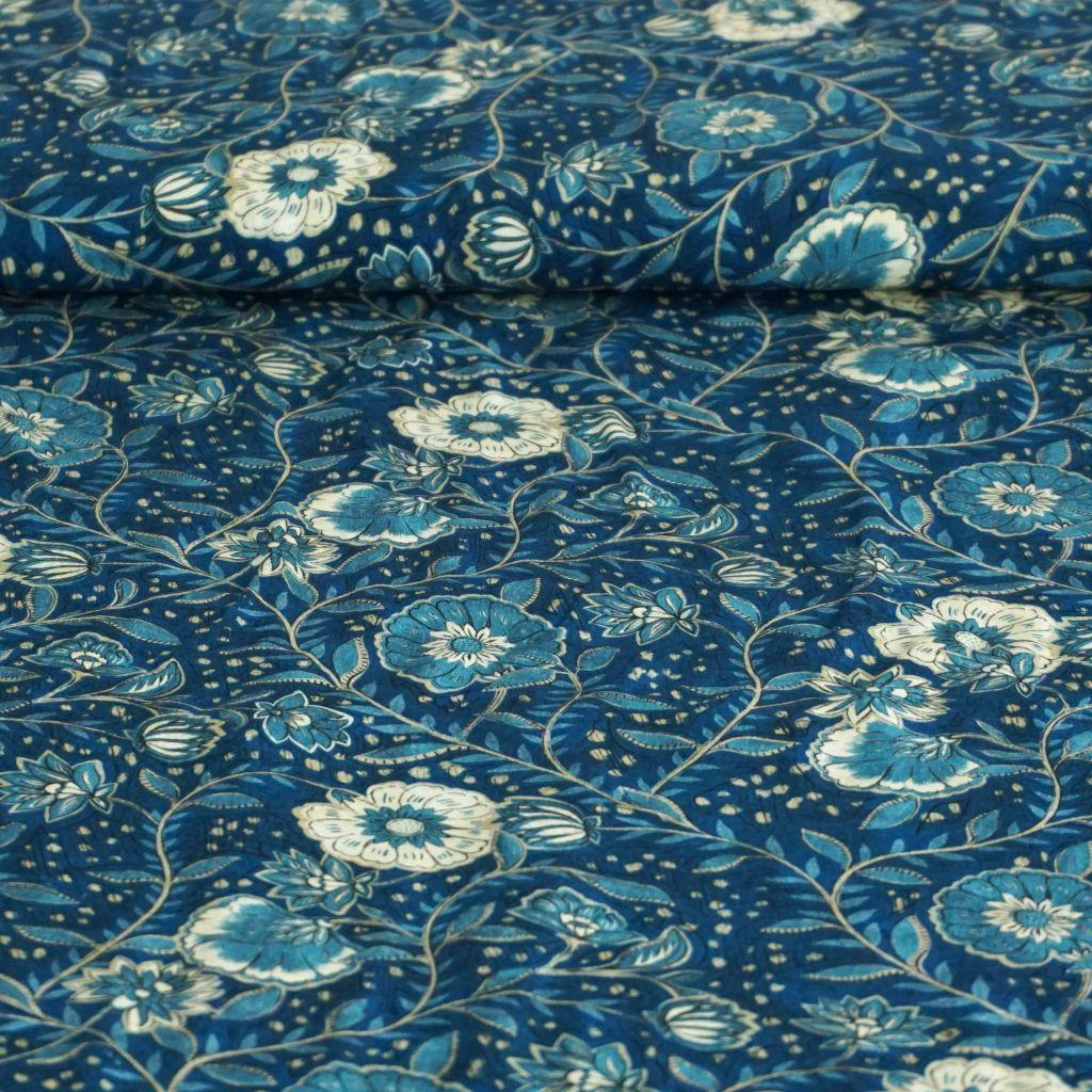 Viskose Druck Blüten blau